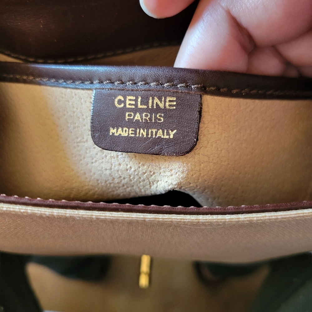 Celine Canvaa Leather Brown Cream Crossbody Bag - Picture 10 of 16